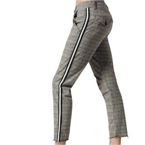 NSF Tashi Plaid Side Stripe Cernay Fray Hem Ankle Pants Black Gray Size 28